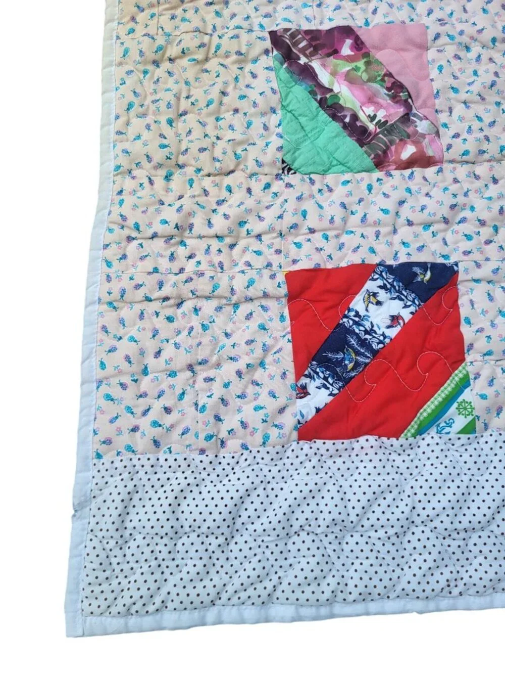 Vintage Handmade Patchwork Quilt with Floral & Geometric Patterns Twin Size